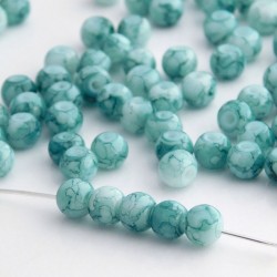 6mm Marbled Glass Beads - Teal - Pack of 60