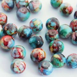 8mm Marbled Glass Beads - Turquoise Multicoloured - Pack of 50
