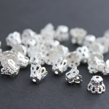 6mm Bead Cap - Silver Plated Filigree - Pack of 50