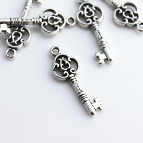 29mm Key Charms Antique Silver Tone - Pack of 5