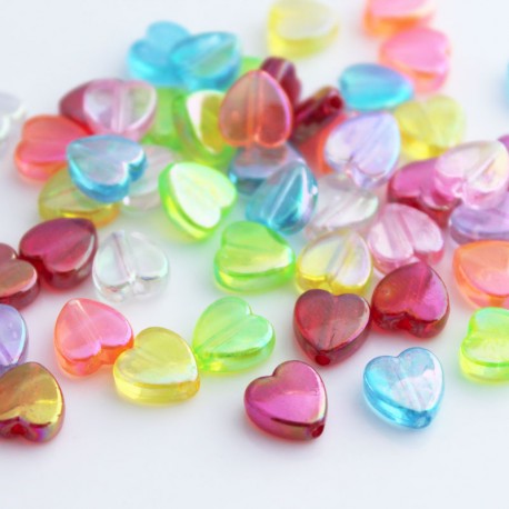 8.5mm Acrylic Heart Beads - Mixed Colour AB - Pack of 50