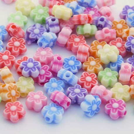 6.5mm Acrylic Flower Beads - Mixed Colours - Pack of 100