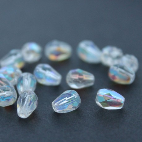 7mm Fire Polished Czech Glass Drops - Crystal AB - Pack of 20
