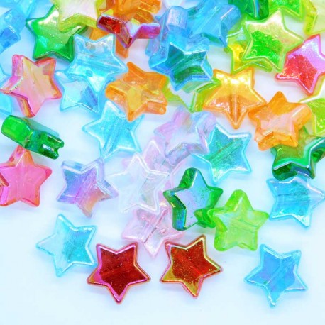 10.5mm Acrylic Star Beads - Mixed Colour AB - Pack of 50