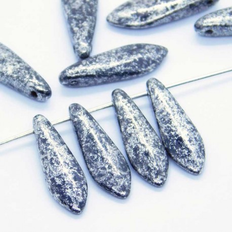 Dagger Beads 5mm x 16mm - Jet Silver Splash - Pack of 10