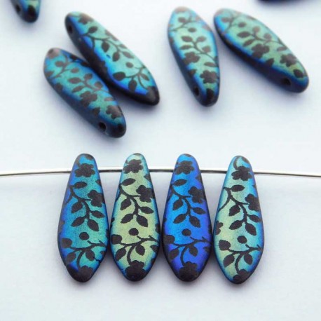 Laser Etched Dagger Beads 5mm x 16mm - Jet Flower Matt - Pack of 10