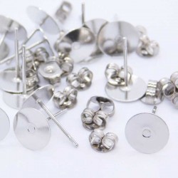 8mm Silver Tone Flat Pad Earring Studs - 10 Pairs