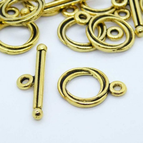 12.5mm Toggle Clasps - Antique Gold Tone - Pack of 5 sets