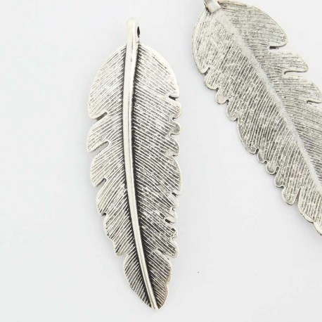 54mm Feather Pendant - Antique Silver Tone - Pack of 2