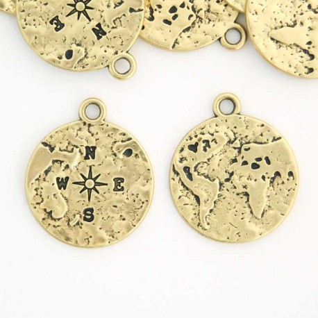 21mm Compass Charm - Antique Gold Tone - Pack of 1