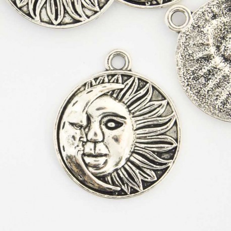 29mm Moon & Sun Charm - Antique Silver Tone - Pack of 2