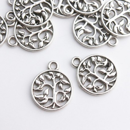 18mm Tree of Life Filigree Charm - Antique Silver Tone - Pack of 6