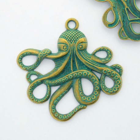 54mm Octopus Pendant - Verdigris Patina - Pack of 1