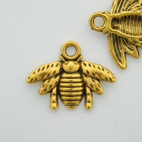 16mm Bee Charm - Antique Gold Tone - Pack of 1