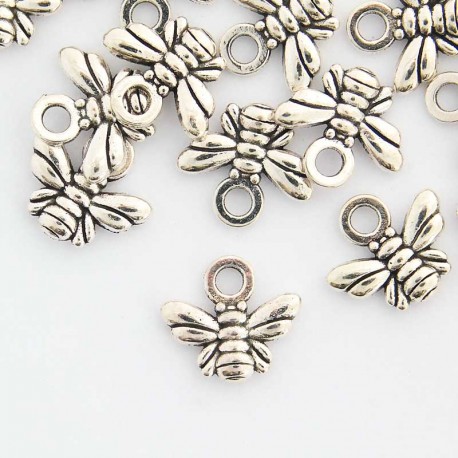 10mm Small Bee Charm - Antique Silver Tone - Pack of 1