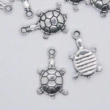 19mm Turtle Charm - Antique Silver Tone - Pack of 8