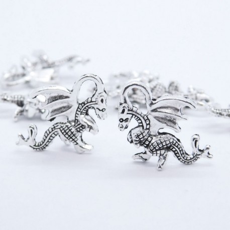 21mm Dragon Charm - Antique Silver Tone - Pack of 1