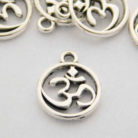 15mm Om Charm - Antique Silver Tone - Pack of 8