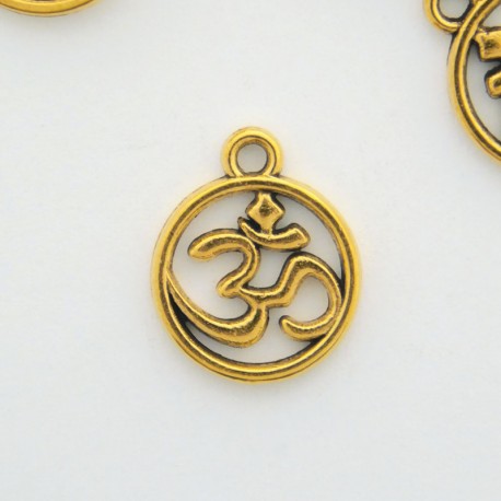 15mm Om Charm - Antique Gold Tone - Pack of 8