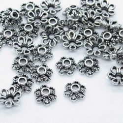 6mm Bead Cap - Filigree Flower - Antique Silver Tone - Pack of 50