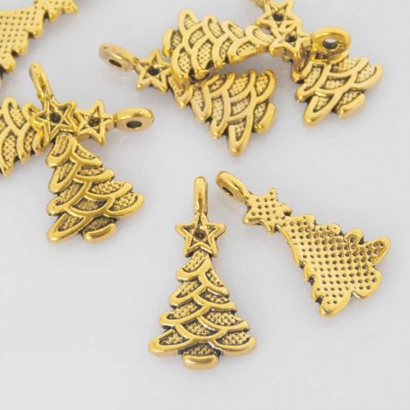 21mm Christmas Tree Charm - Antique Gold Tone - Pack of 10