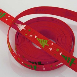 10mm Grosgrain Ribbon - Red 'Christmas Tree' - 3 metres
