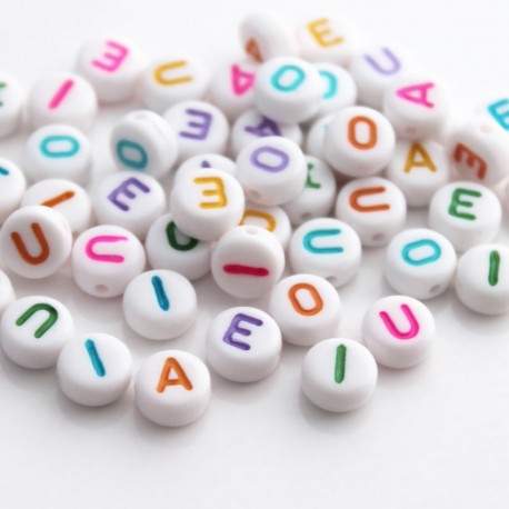 7mm Mixed Colour Acrylic Alphabet Beads - Vowels - Pack of 50