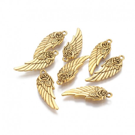 31mm Wing with Flower Charm - Antique Gold Tone - Pack of 1