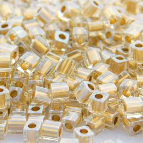 Miyuki Cube Beads 4mm - Sparkle Metallic Gold Lined Crystal - 10g