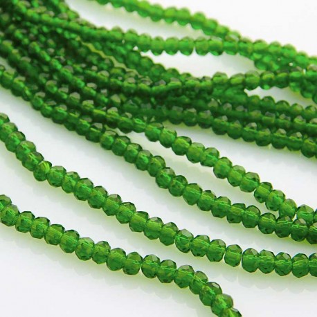 2mm x 3mm Crystal Glass Rondelles - Green - 39cm strand