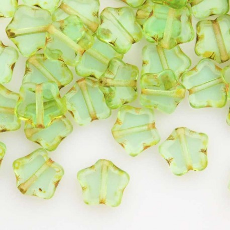 8mm Czech Table Cut Stars - Peridot Travertine - Pack of 10