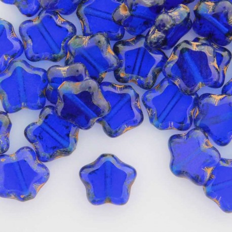 8mm Czech Table Cut Stars - Cobalt Travertine - Pack of 10