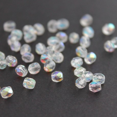4mm Fire Polished Czech Glass Beads - Crystal AB - Pack of 50