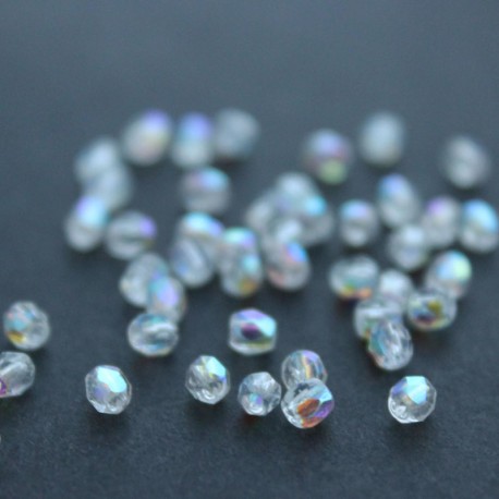 3mm Fire Polished Czech Glass Beads - Crystal AB - Pack of 50