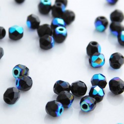 3mm Fire Polished Czech Glass Beads - Jet AB - Pack of 50