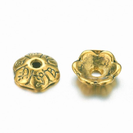 6mm Bead Cap - Antique Gold Tone Flower - Pack of 50