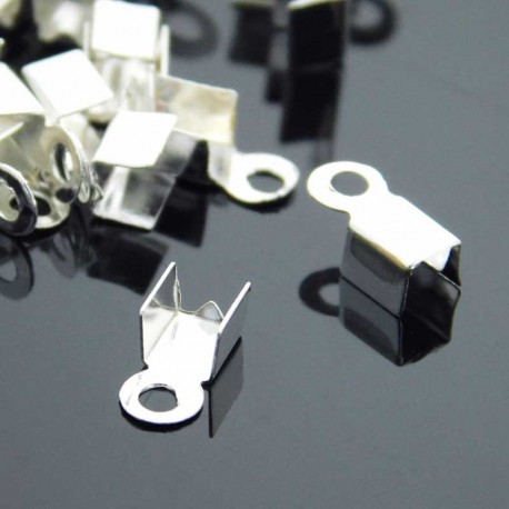 9mm x 4mm Fold Over Cord Ends - Silver Plated - Pack of 50