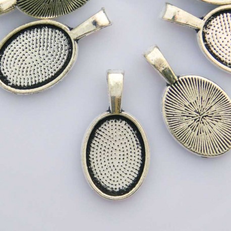 Antique Silver Tone Cabochon Setting - Fits 14 x 10mm - Pack of 1