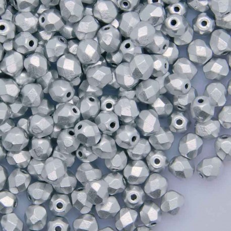 4mm Fire Polished Czech Glass Beads - Aluminium Silver - Pack of 50