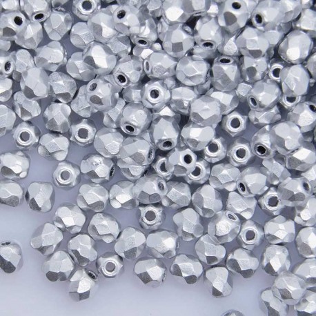 3mm Fire Polished Czech Glass Beads - Aluminium Silver - Pack of 50