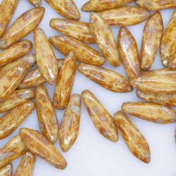 Czech Glass Dagger Beads 5mm x 16mm - Ivory Picasso - Pack of 10