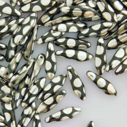 Czech Glass Dagger Beads 5mm x 16mm - Jet Labrador Dots - Pack of 10