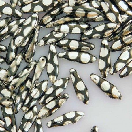 Czech Glass Dagger Beads 5mm x 16mm - Jet Labrador Dots - Pack of 10