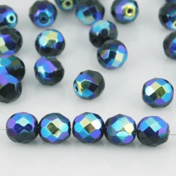 8mm Fire Polished Czech Glass Beads - Jet AB - Pack of 25