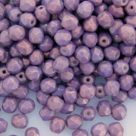 4mm Fire Polished Czech Glass Beads - Chalk Lila Vega Lustre - Pack of 50