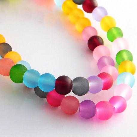 6mm Frosted Glass Beads - Mixed Colours - 40cm strand