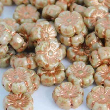 9mm Czech Pressed Flowers - Copper Picasso - Pack of 10