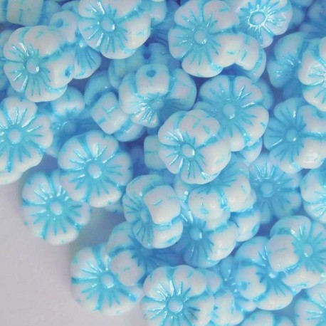 9mm Czech Pressed Flowers - Chalk Light Blue - Pack of 10