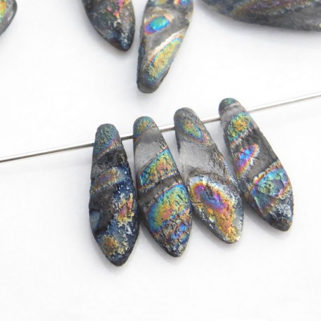 Etched Dagger Beads 5x16mm - Crystal Vitrail Stripes Dark - Pack of 10