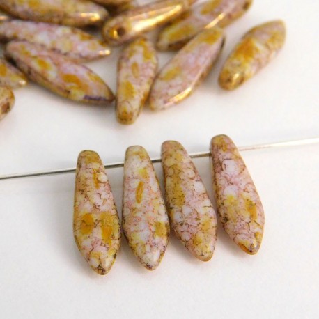 Czech Glass Dagger Beads 5mm x 16mm - Chalk Lila Gold - Pack of 10